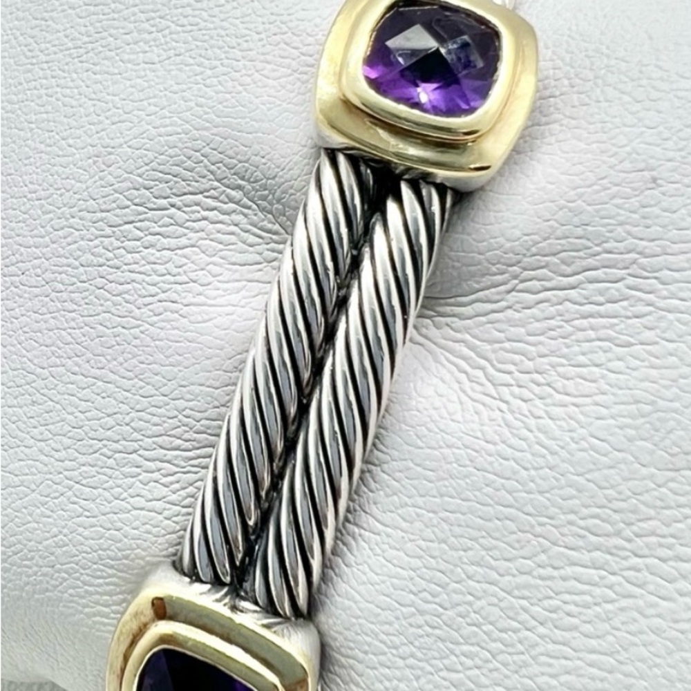 David Yurman Silver and Gold Bracelet with Purple Stones